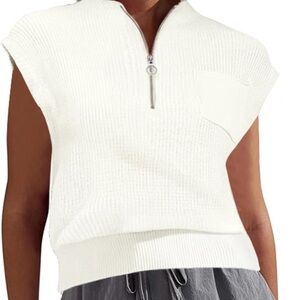 White Sleeveless Zip-Up Top